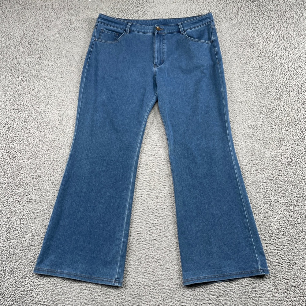 Halara Jeans Womens 2X Blue Flare Leg Stretch Denim Pull On Pants